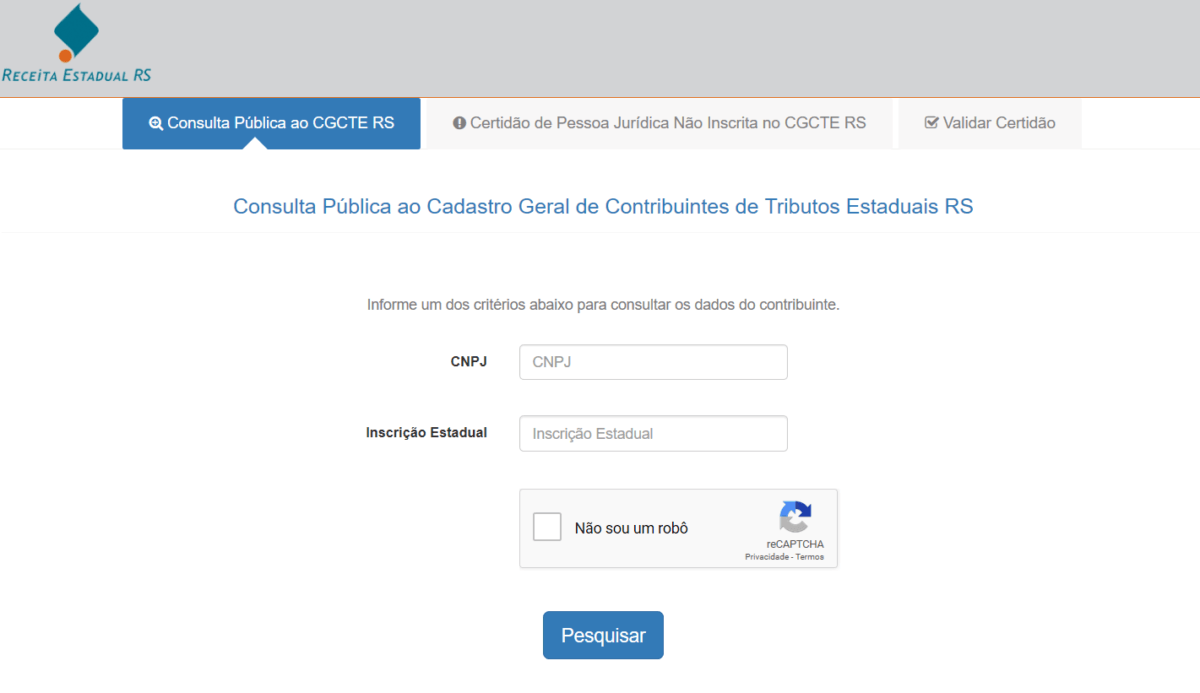 Consulta Inscrição Estadual RS Online | Secretaria da Fazenda