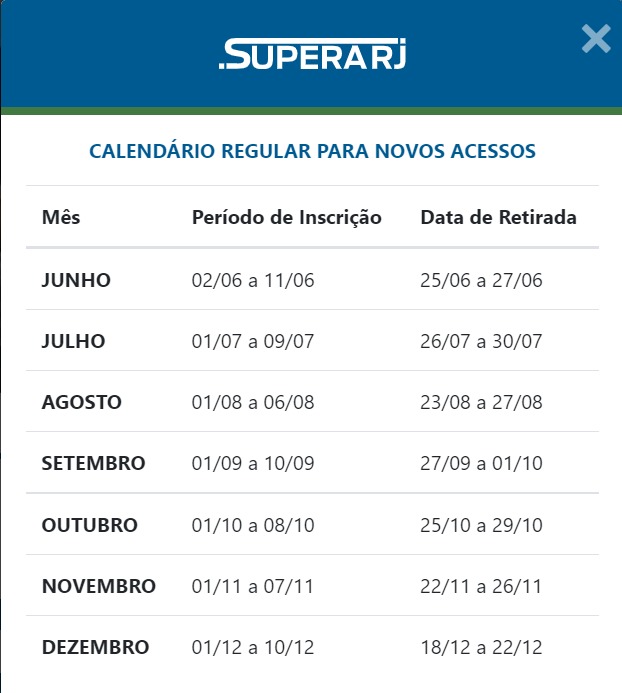 consulta calendário supera rio