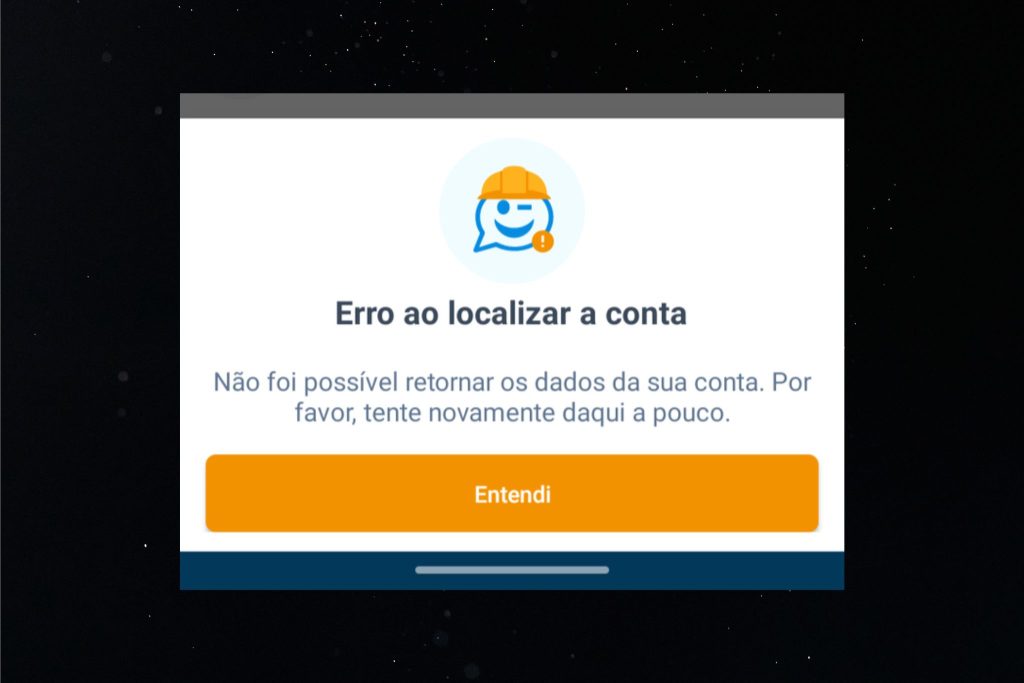 Mensagem de "erro ao localizar conta" no caixa Tem.