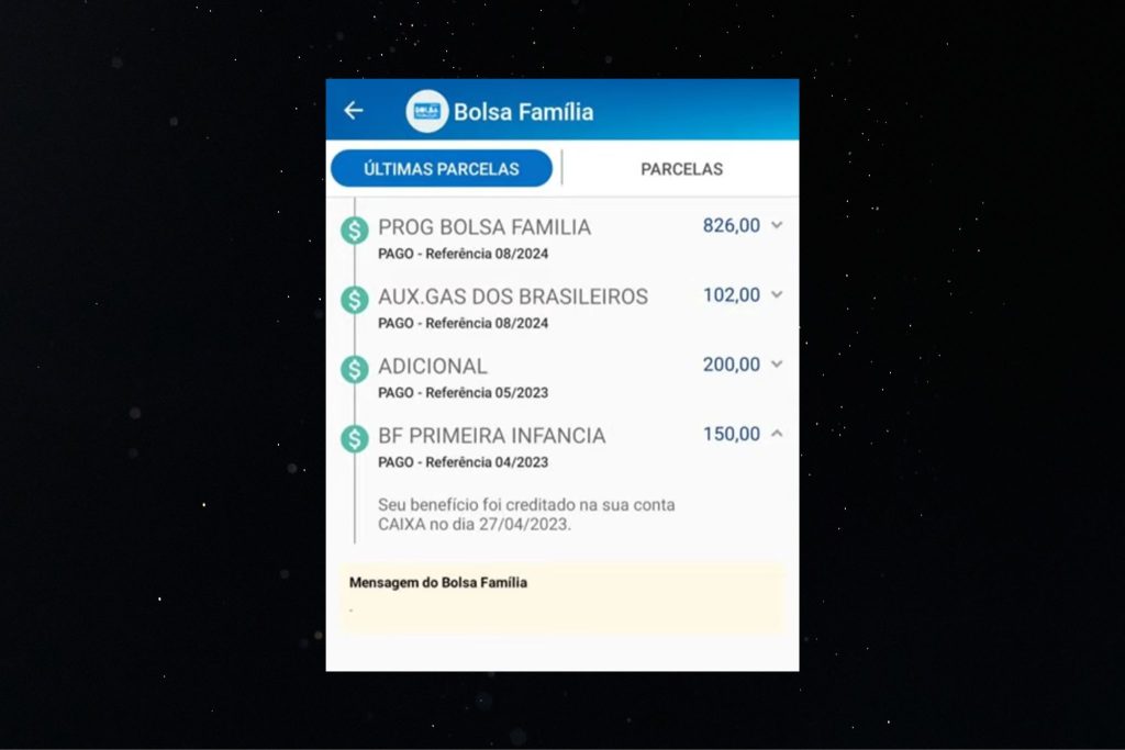 Mensagem em branco no app do Bolsa Família.